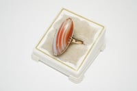 Image 2 of Mid-Century 14k Yellow Gold, Banded Agate Cabochon Ring