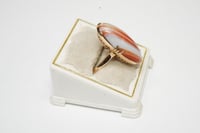 Image 4 of Mid-Century 14k Yellow Gold, Banded Agate Cabochon Ring