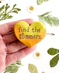 Image 1 of Find the Glimmers Green & Orange - Mini Wood Burned Heart