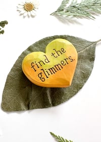 Image 2 of Find the Glimmers Green & Orange - Mini Wood Burned Heart