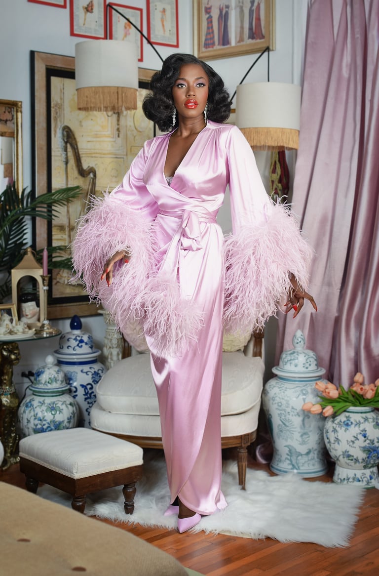 Limited Edition Special Order Pale Pink "Selene" Dressing Gown Size S