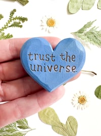 Image 1 of Trust the Universe Blues - Mini Wood Burned Heart