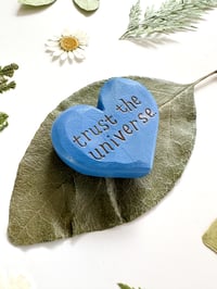 Image 2 of Trust the Universe Blues - Mini Wood Burned Heart