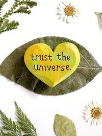 Image 3 of Trust the Universe Greens - Mini Wood Burned Heart