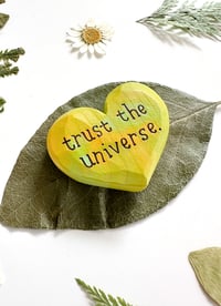 Image 2 of Trust the Universe Greens - Mini Wood Burned Heart