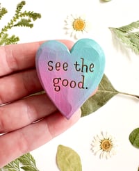 Image 1 of See the Good Purples - Mini Wood Burned Heart
