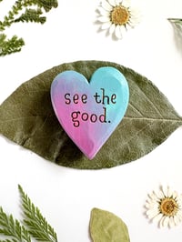 Image 3 of See the Good Purples - Mini Wood Burned Heart