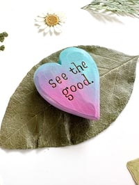 Image 2 of See the Good Purples - Mini Wood Burned Heart