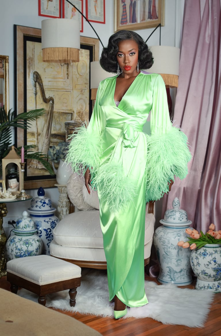 Limited Edition Special Order Pale Mint "Selene" Dressing Gown Size S