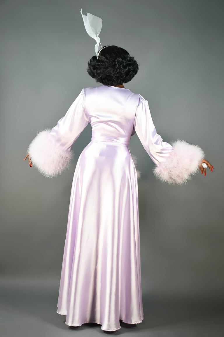 Pale Lilac Marabou-cuffed "Beverly" Dressing Gown Image 3