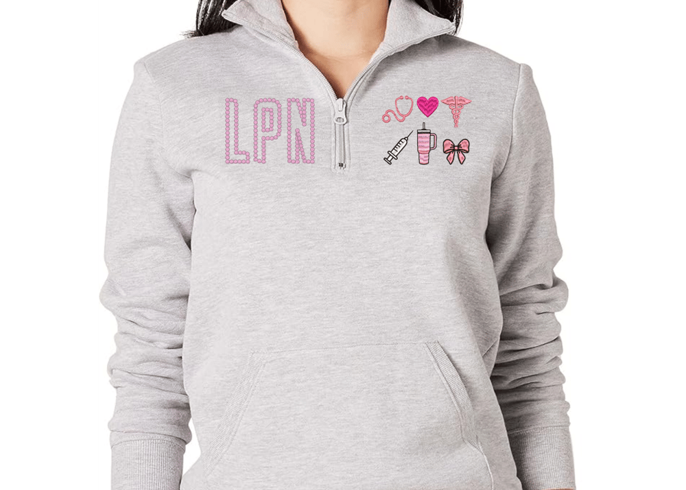 Image of Custom Embroidered Nurse Quarter Zip | Stethoscope Pullover | Candlewick letter