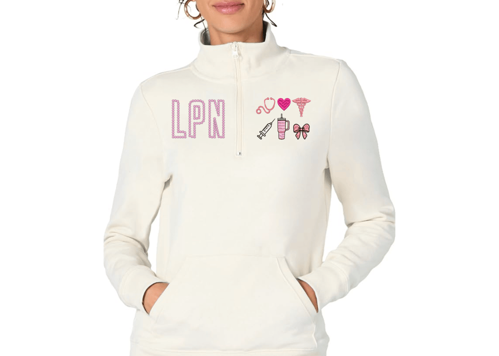 Image of Custom Embroidered Nurse Quarter Zip | Stethoscope Pullover | Candlewick letter
