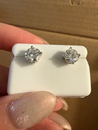 Image 7 of Round Brilliant Cut Moissanite Stud Earrings — Size 0.25 to 1.6 ctw Sterling Silver
