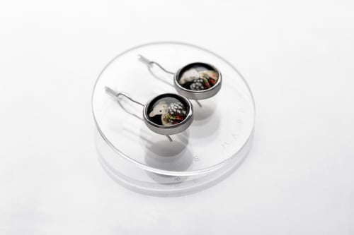 Image of "Be happy" teddy-bears silver earrings with photos, rock crystal  · SIS FELIX ·