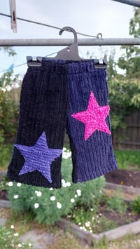 Image 1 of Kids Star pants - black/eggplant with pink and purple stars