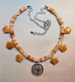 Image of POPPIES! ~ Hand Beaded Poppy Necklace #1 ~ Yellow Jade