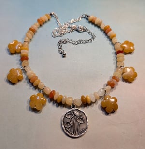 Image of POPPIES! ~ Hand Beaded Poppy Necklace #3 ~ Yellow Jade