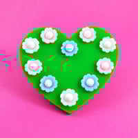 Image 6 of Flowery Beaded Heart Brooch