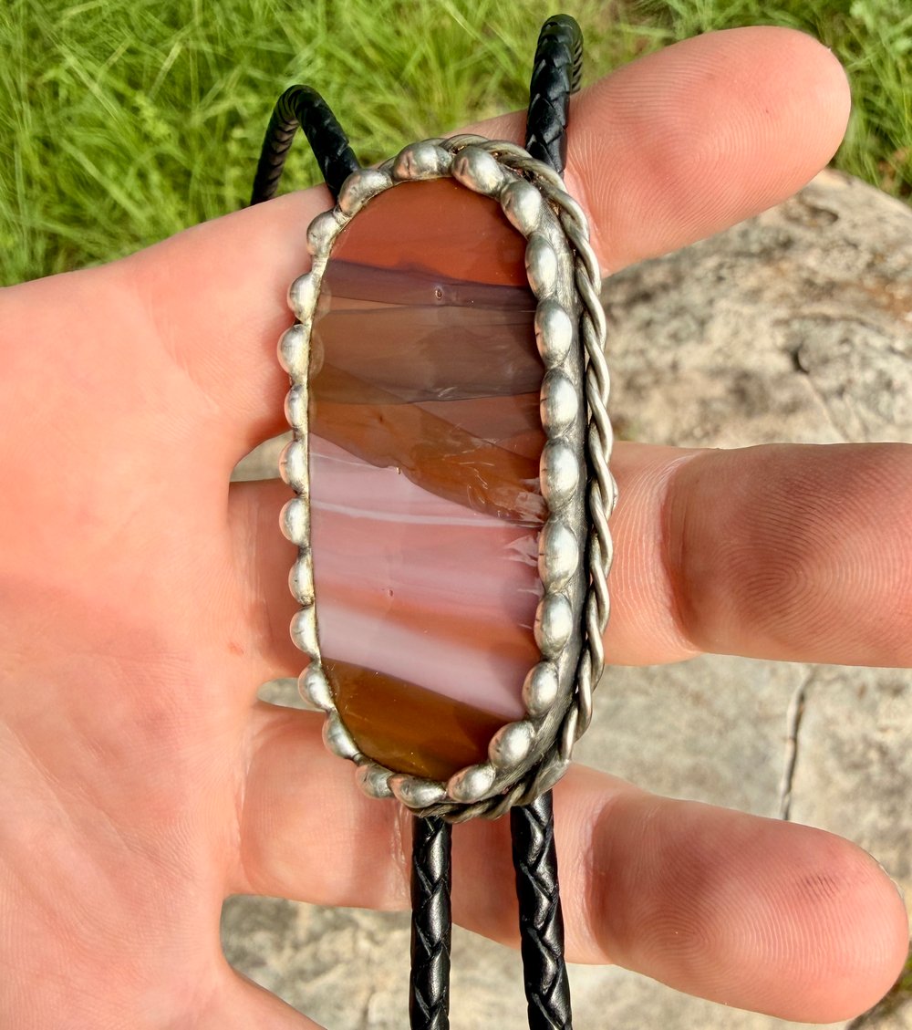 Image of Painted Jasper Glass Bolo Tie — Salvaged Barn Glass
