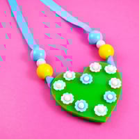 Image 7 of Flowery Beaded Heart Necklaces