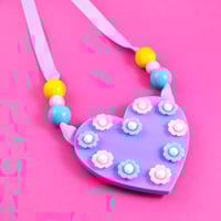 Image 9 of Flowery Beaded Heart Necklaces