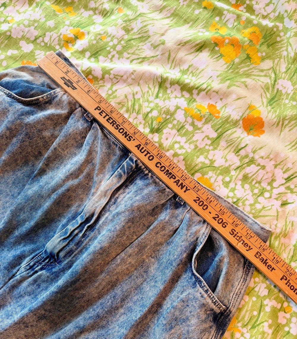 Image of Hand Stamped Vintage Acid Wash Denim Skirt
