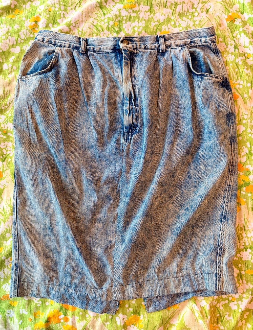 Image of Hand Stamped Vintage Acid Wash Denim Skirt