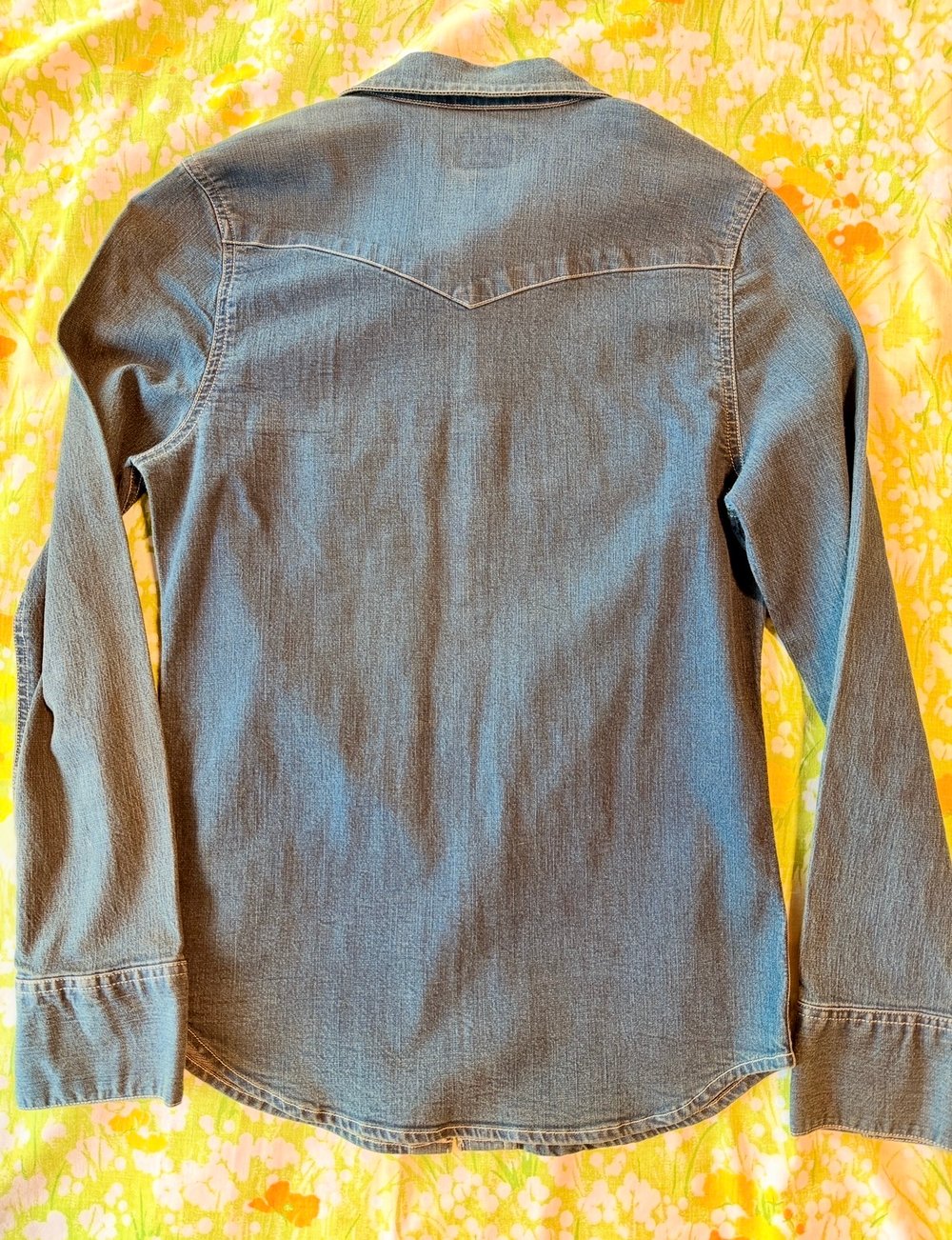Image of Hand Stamped Denim Pearl Snap Western Shirt — Agave