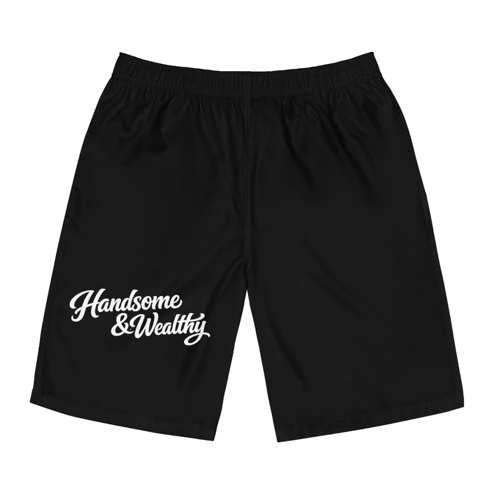 Image of Handsome & Wealthy Men’s Board Shorts — Black Casual Swim Trunks-ead23999