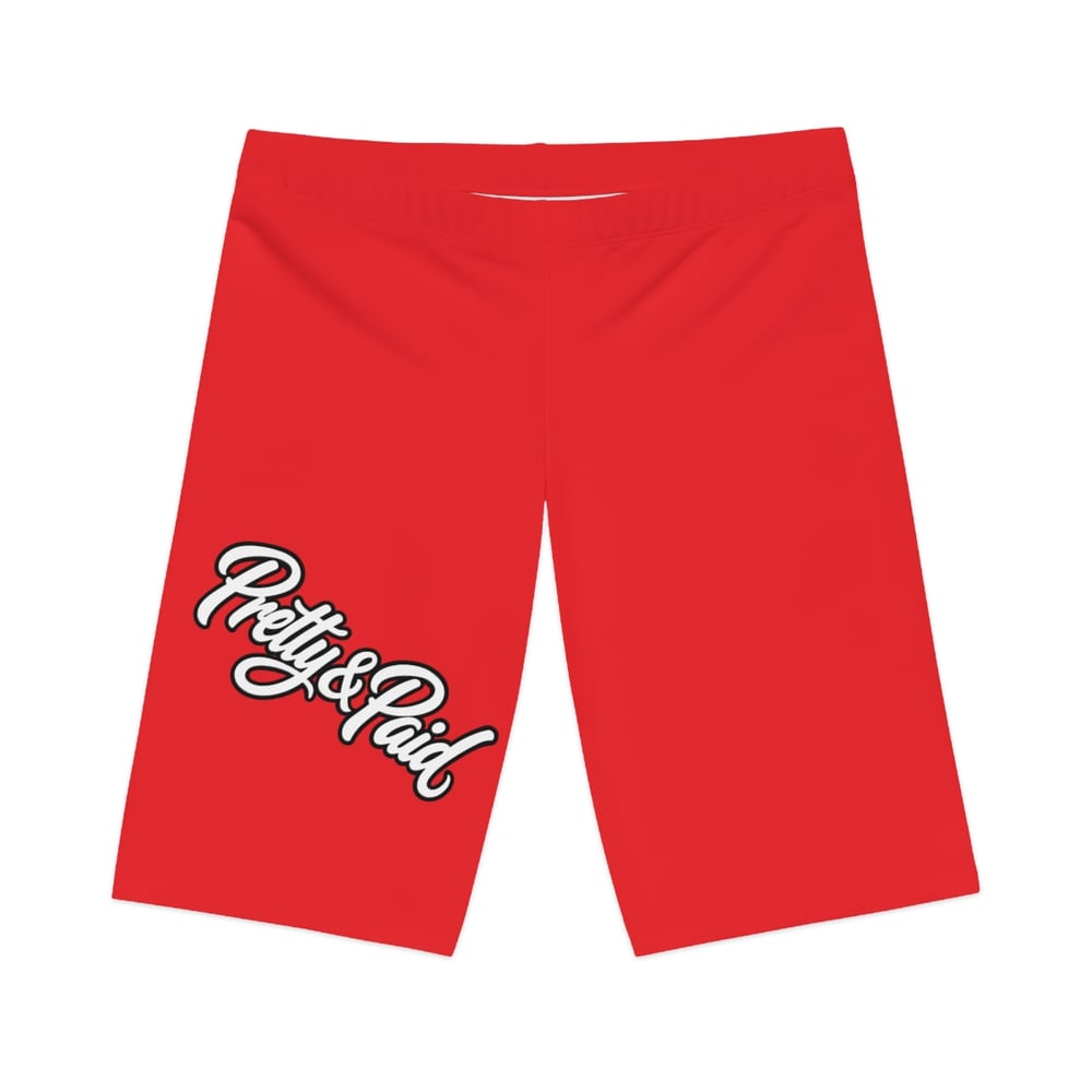 Image of Pretty & Paid Red Women's Bike Shorts — Graphic Cycling Activewear-11692efc