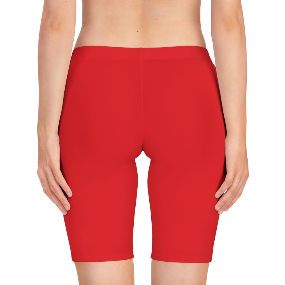 Image of Pretty & Paid Red Women's Bike Shorts — Graphic Cycling Activewear-11692efc