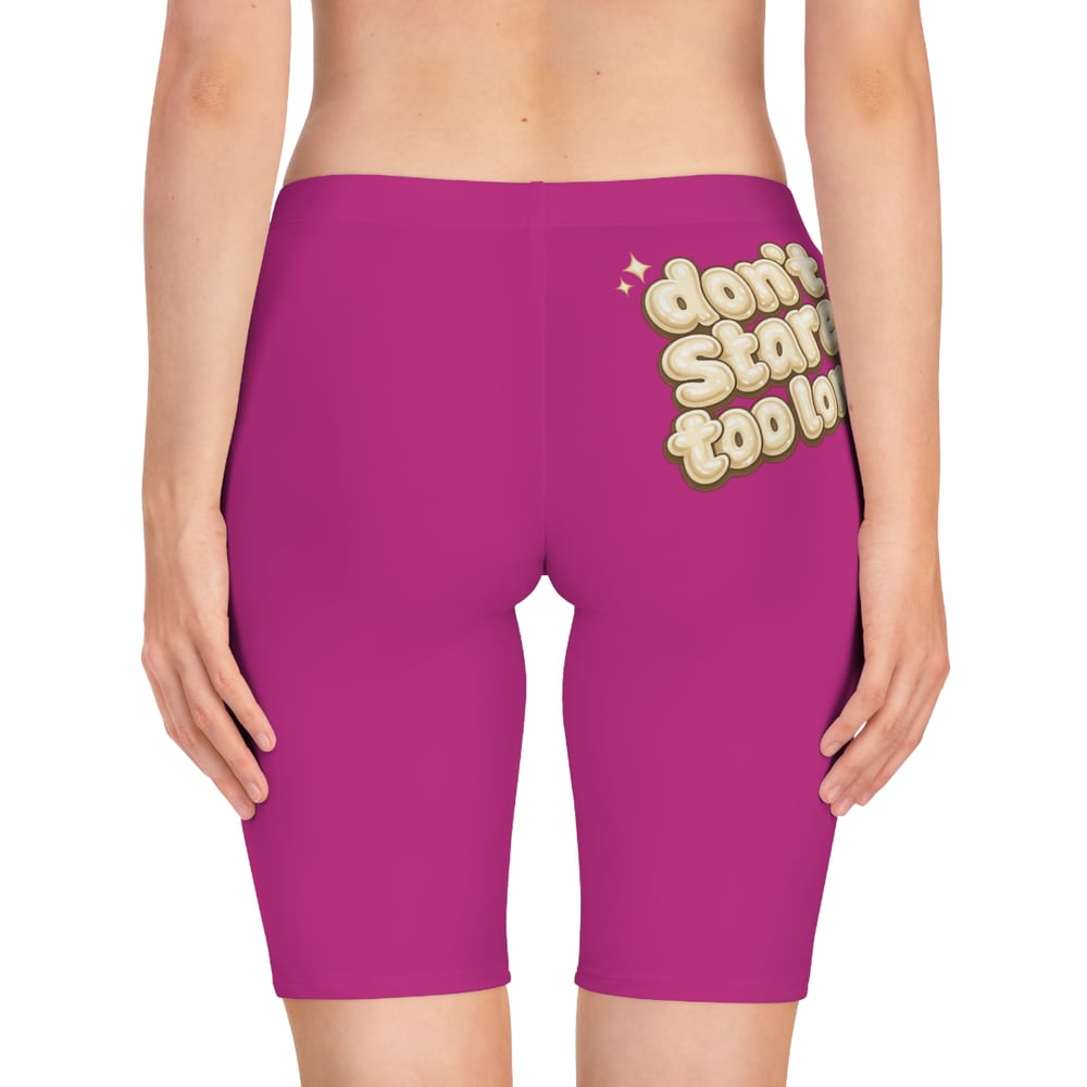 Image of Women's Bike Shorts — Pink 'Fine Shyt' & 'Don't Stare Too Long' Graphic-0d4f5bdb