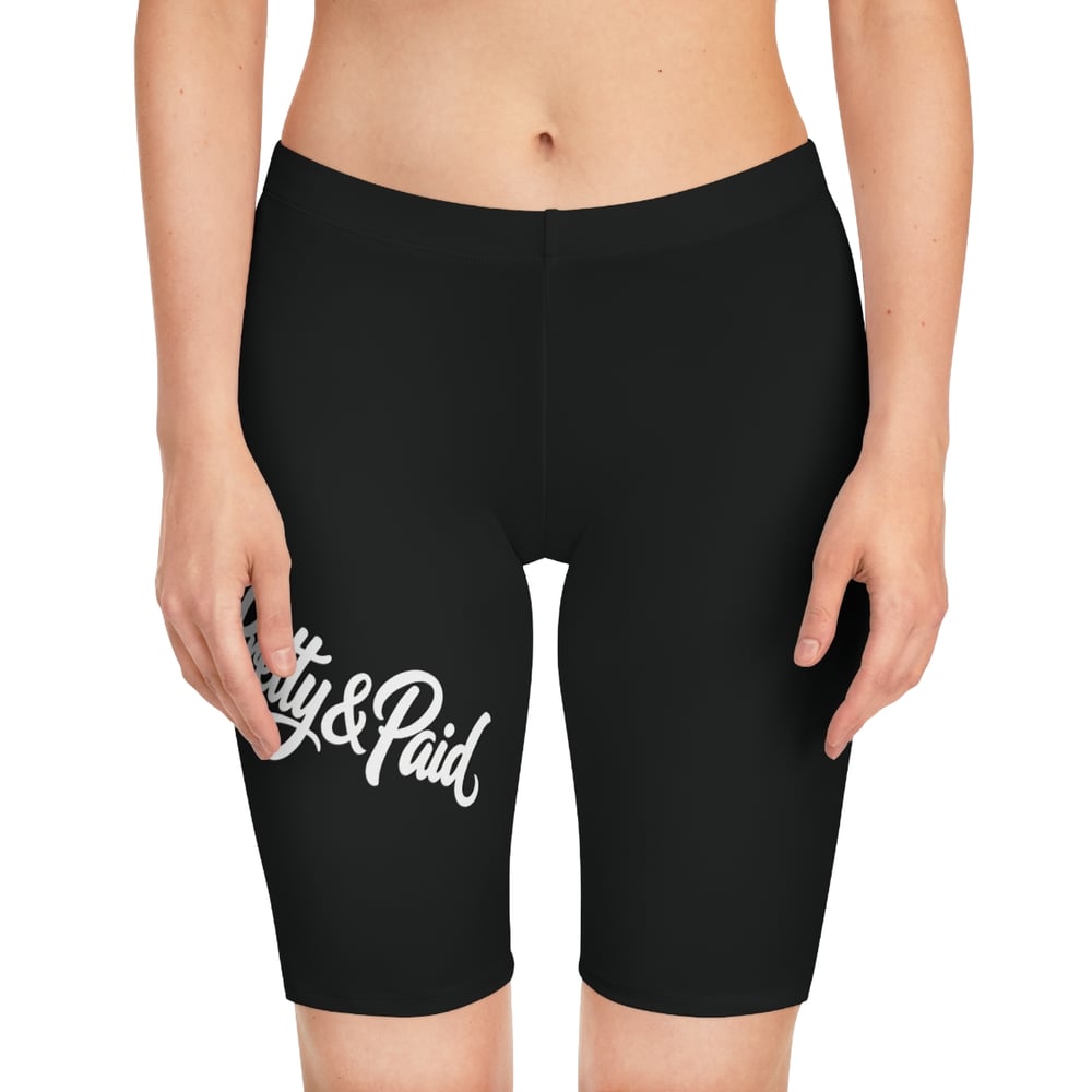 Image of Pretty & Paid Women's Bike Shorts — Black Graphic Cycling Shorts-b0950c9a