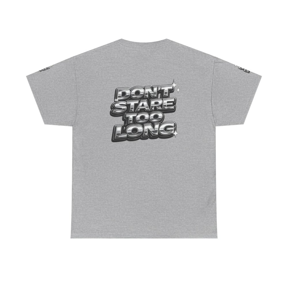Image of Unisex Graphic Tee — "FINE SHYT" Front / "DON'T STARE TOO LONG" Back Chrome Text is