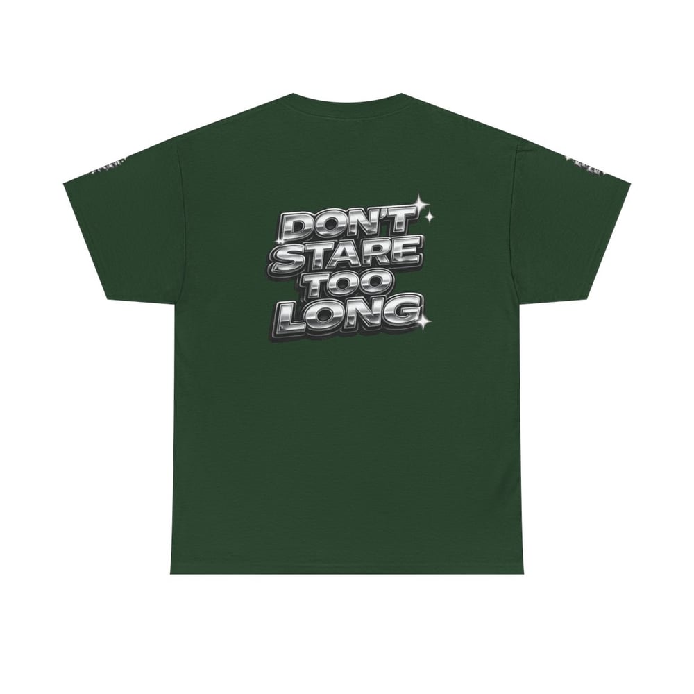 Image of Unisex Graphic Tee — "FINE SHYT" Front / "DON'T STARE TOO LONG" Back Chrome Text is