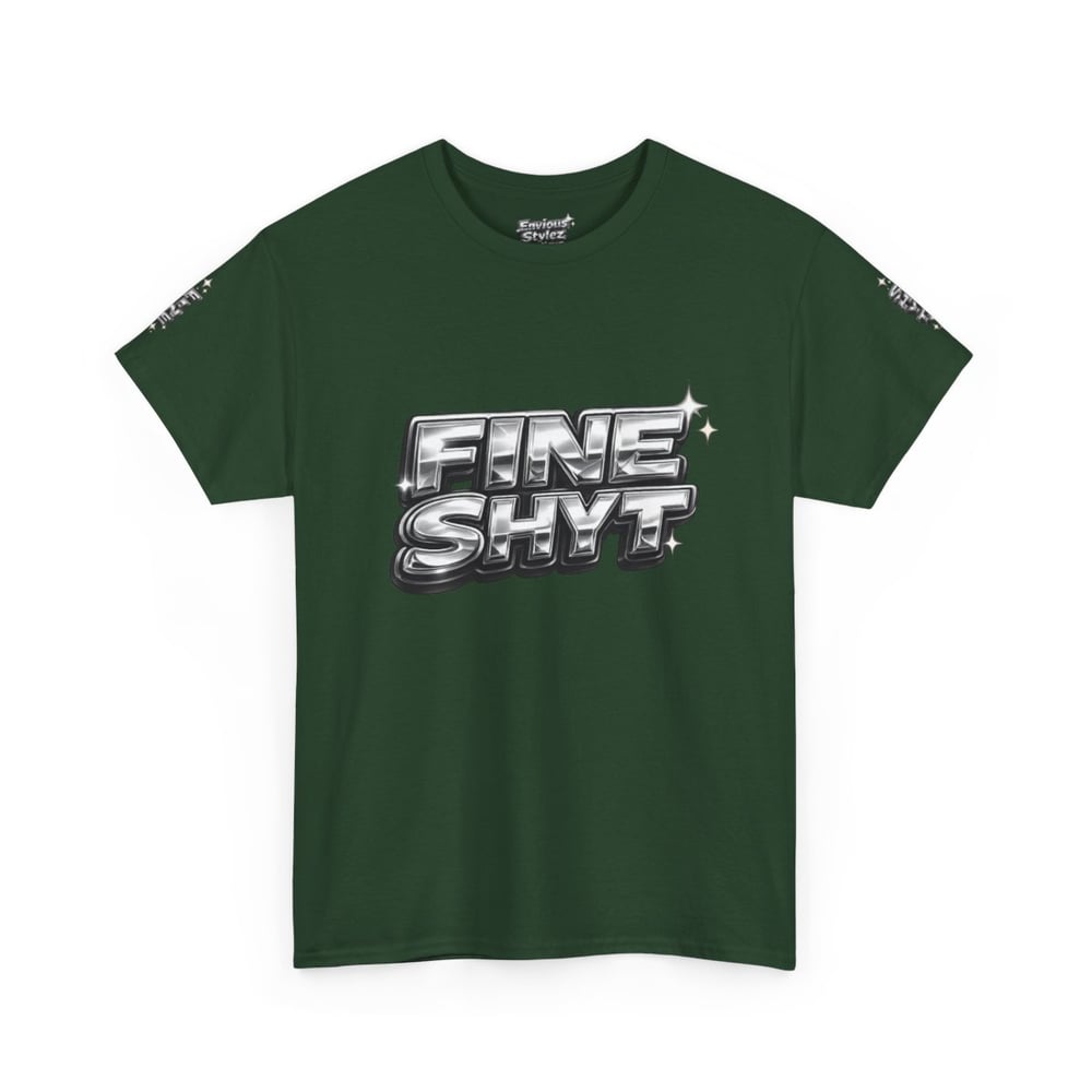 Image of Unisex Graphic Tee — "FINE SHYT" Front / "DON'T STARE TOO LONG" Back Chrome Text is