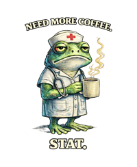 Image 1 of Need More Coffee STAT Funny Nurse Frog T-Shirt