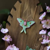 Image 1 of Luna Moth necklace with rose quartz
