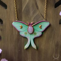 Image 2 of Luna Moth necklace with rose quartz
