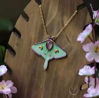 Image 1 of Luna Moth necklace with amethyst