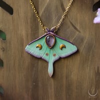 Image 2 of Luna Moth necklace with amethyst