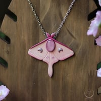 Image 2 of Luna Moth necklace with rose quartz (pink)
