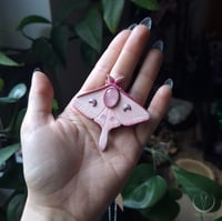 Image 3 of Luna Moth necklace with rose quartz (pink)