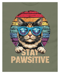 Image 1 of Stay Pawsitive Funny  Cat T-Shirt 