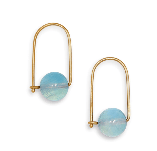  14 kt and Aquamarine, Moonstone or Pearl Earrings - Image 1 of 5