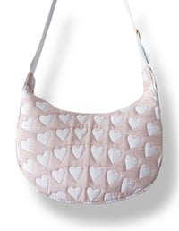 Image 3 of Upcycled Heart Quilt Crescent Bag 