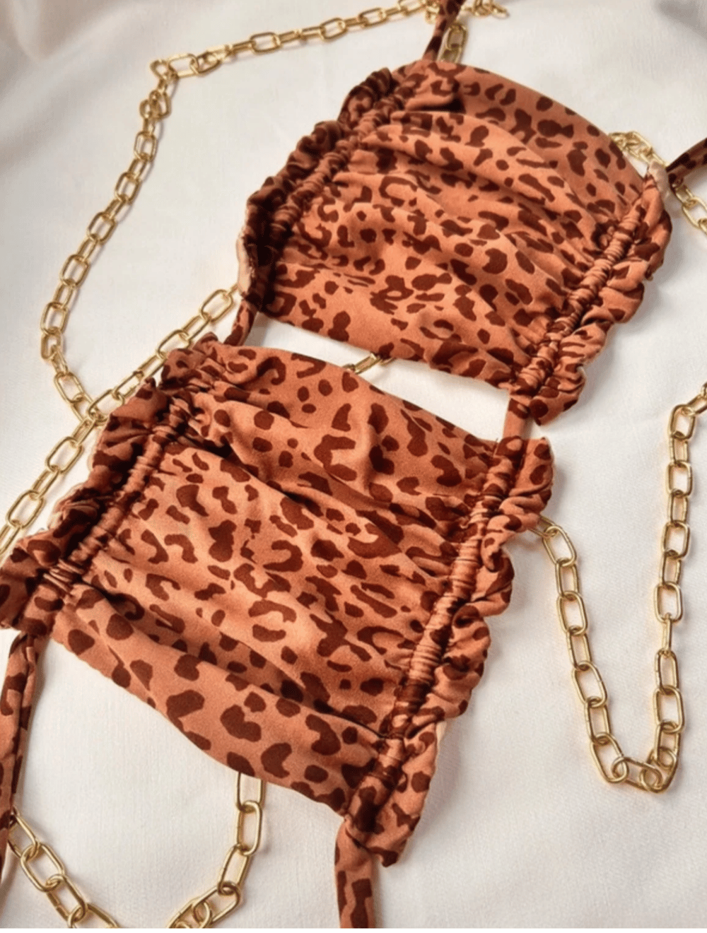 Image of the ruched leopard square bikini set