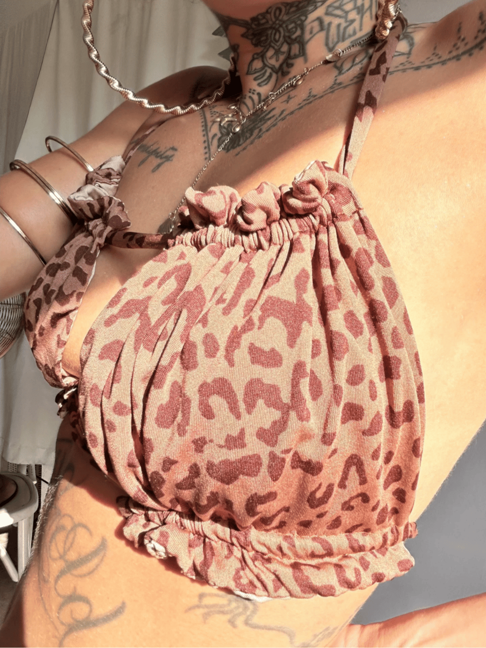 Image of the ruched leopard square bikini set