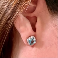 Image 1 of The Marina — Natural Aquamarine & CZ Halo Stud Earrings in Sterling Silver