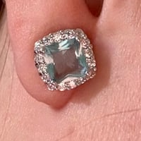 Image 2 of The Marina — Natural Aquamarine & CZ Halo Stud Earrings in Sterling Silver